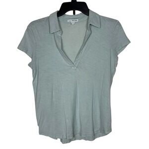 Standard James Perse V-Neck Collared Top‎ Blue-Green Size 1/S Casual Soft
